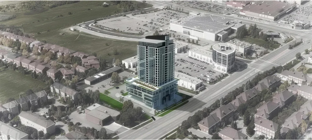 Aerial rendering of the proposed 40-storey mixed-use tower in Brampton
